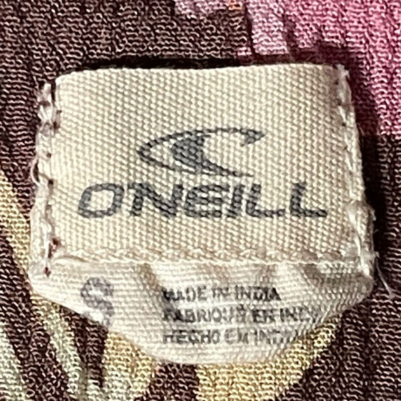 O'neill Blouse Women Size S Boho Pink Brown Yellow‎ Button Front Swing Hem - Picture 8 of 12